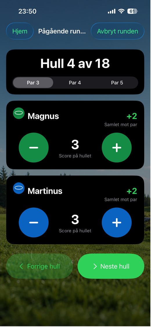Scoreføring under en pågående DiscLogr-runde